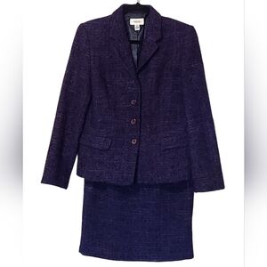 VTG Talbots Rich Purple Mohair Wool 2 Piece Blazer Skirt Suit Set Size 8